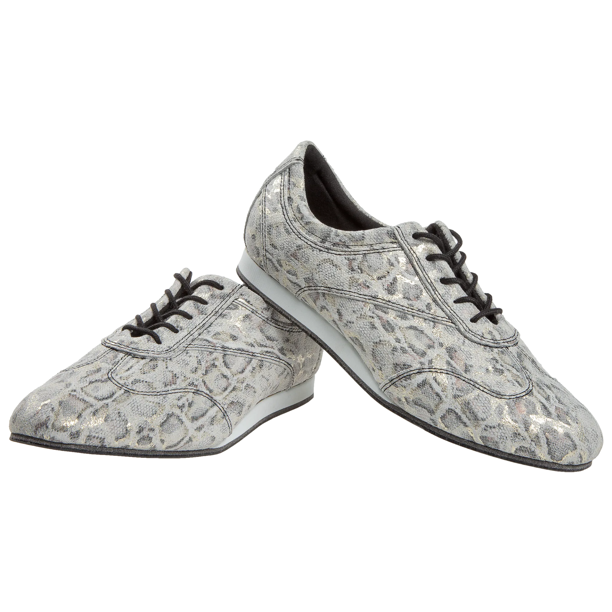 Beige Gold Leopard Tanzsneaker (183) von Diamant: stylischer Schnürschuh für vielseitige Bewegungen mit weißer Sohle.
